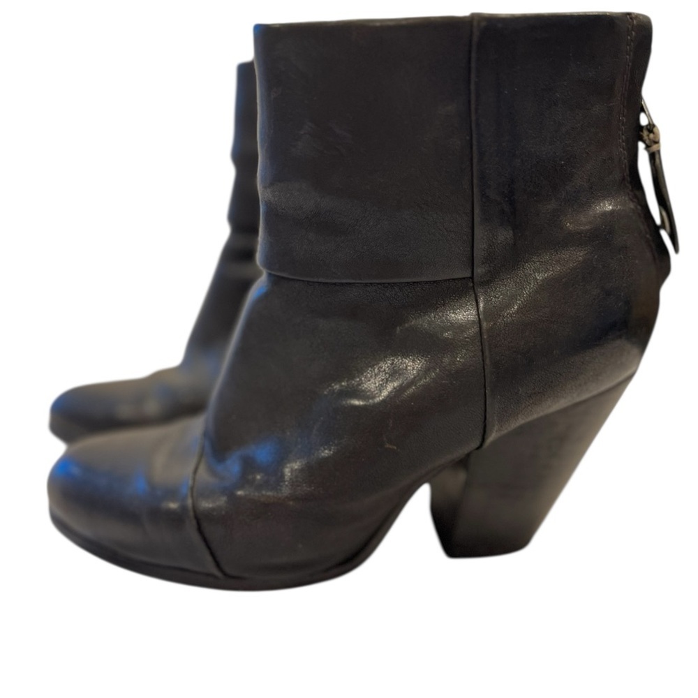RAG & BONE Leather Moto Boot Newbury Bootie Black Size 37 - Picture 3 of 13